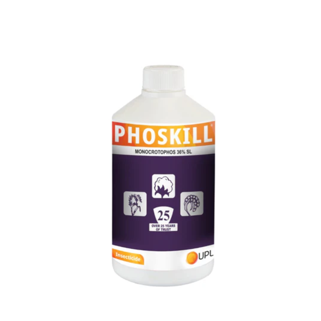 Phoskill Insecticide from Tropical Agro is a systemic and contact insecticide containing Monocrotophos 36% SL. It provides broad-spectrum control of sucking and chewing pests in crops such as paddy, cotton, maize, pulses, and vegetables, ensuring healthier crop growth and improved yields.