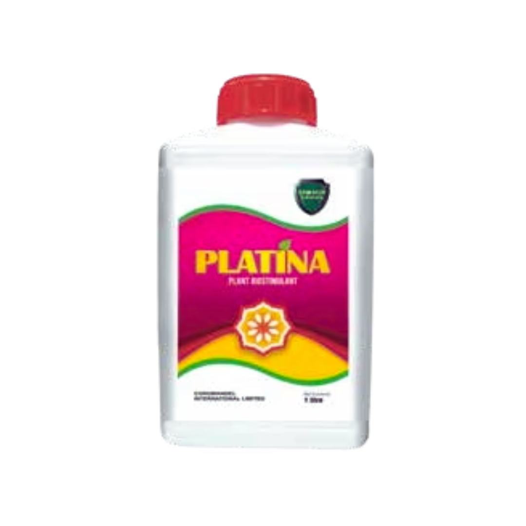 Platina Plant Growth Regulator, an L-cysteine–based formulation enriched with essential amino acids and vitamins, designed to enhance plant growth, improve flowering, fruit set, and overall crop health across various horticultural and field crops.