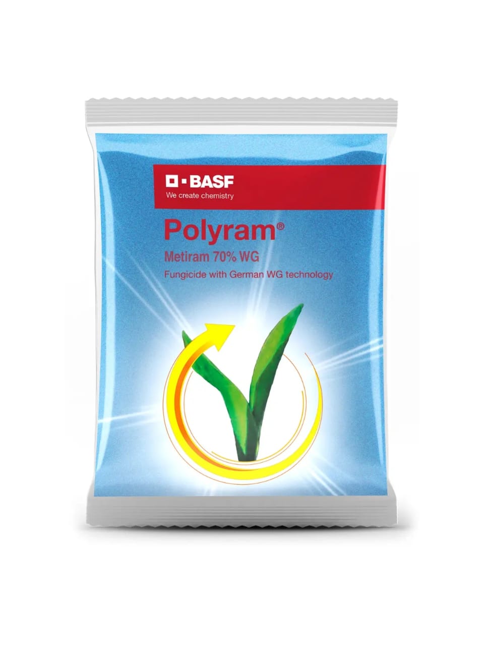 Polyram fungicide containing Metiram 70% WG, used for controlling fungal diseases in crops.