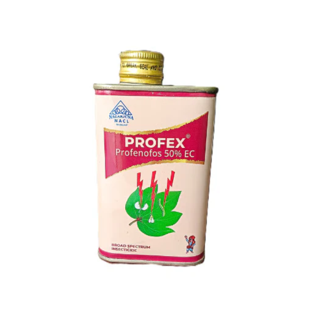 Profex Insecticide by Nichino, containing Profenofos 50% EC, a systemic organophosphate insecticide providing broad-spectrum control of sucking and chewing pests in crops like cotton, vegetables, and cereals, offering rapid knockdown and residual protection.