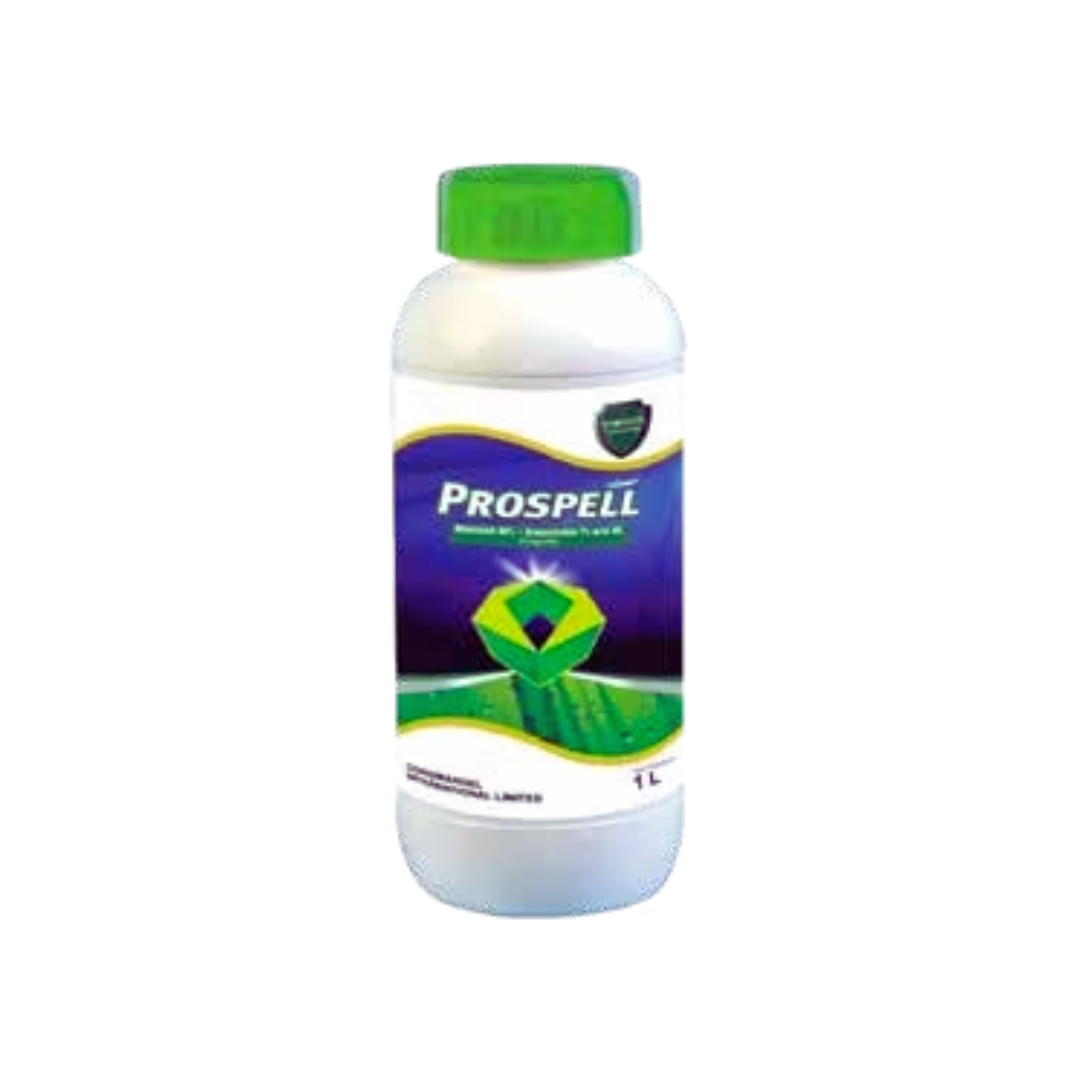 Prospell fungicide containing Azoxystrobin 7% + Mancozeb 40%, a broad-spectrum protective and curative fungicide for controlling fungal diseases in crops like vegetables, fruits, and cereals, offering long-lasting protection and improved crop health.