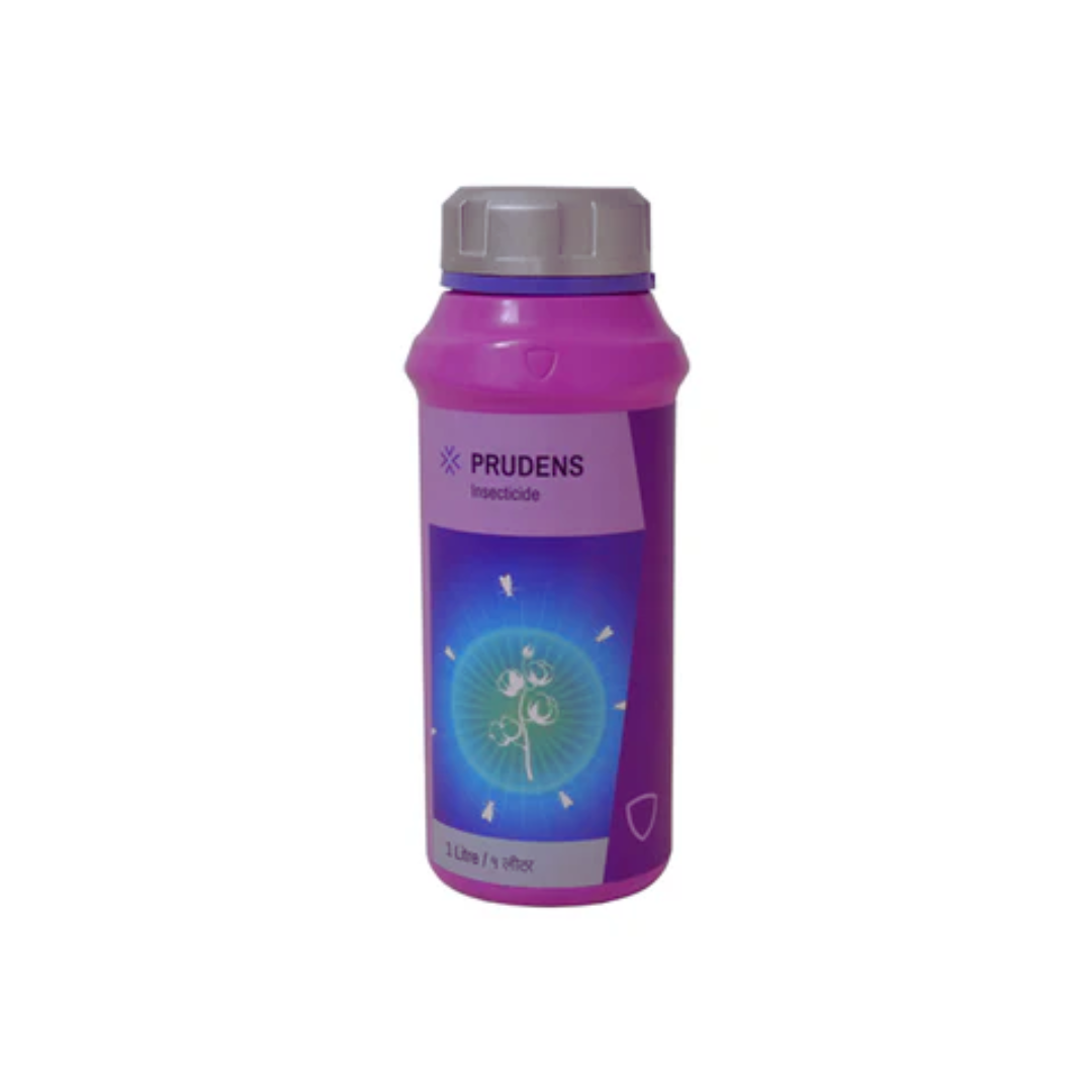 Prudens is a broad-spectrum insecticide containing Pyriproxyfen 10% + Bifenthrin 10% EC, providing effective control of sucking and chewing pests in various crops.