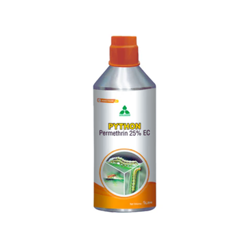 Python Insecticide is a broad-spectrum insecticide containing Permethrin 25% EC, providing rapid knockdown and residual control of a wide range of sucking and chewing pests in crops like cotton, vegetables, fruits, and cereals. Suitable for foliar spray application, it ensures effective pest management and improved crop health.