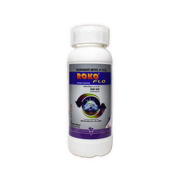Roko Flo fungicide containing Thiophanate-methyl 41.7% SC, used for effective control of fungal diseases like wilt, blight, and leaf spots in crops.