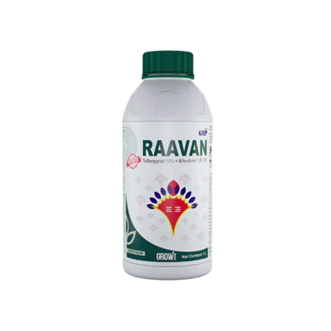 Raavan is a systemic insecticide containing Tolfenpyrad 15% EC and Bifenthrin 7.5% SE, designed for effective control of chewing and sucking pests in crops.