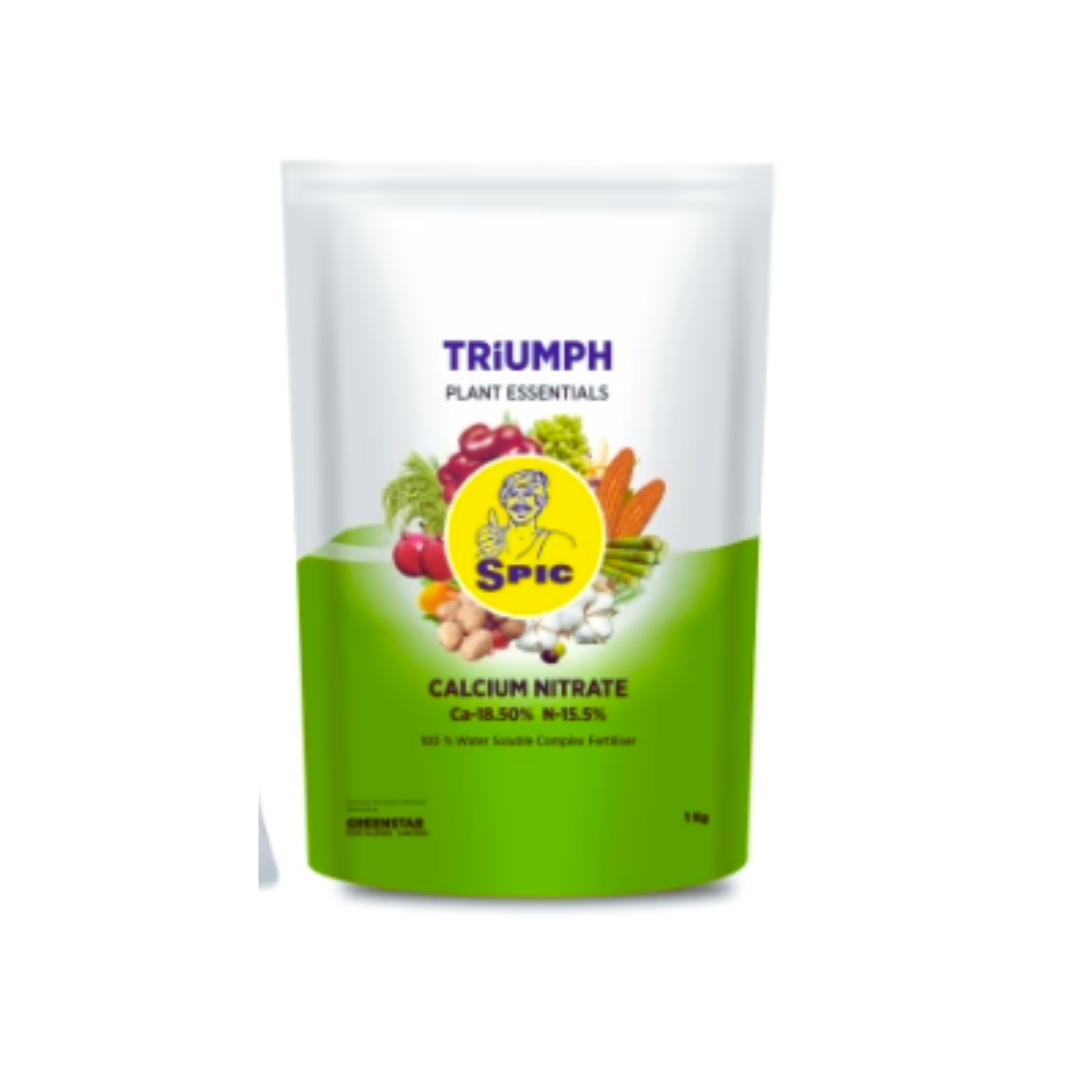 SPIC Triumph Calcium Nitrate is a water-soluble fertilizer containing 18.5% calcium and 15.5% nitrogen, promoting strong cell walls, healthy growth, and improved crop yield.