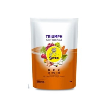 SPIC Triumph NPK 13:0:45 is a water-soluble potassium nitrate fertilizer, providing essential nitrogen and high potassium to support healthy plant growth, flowering, and fruit development.