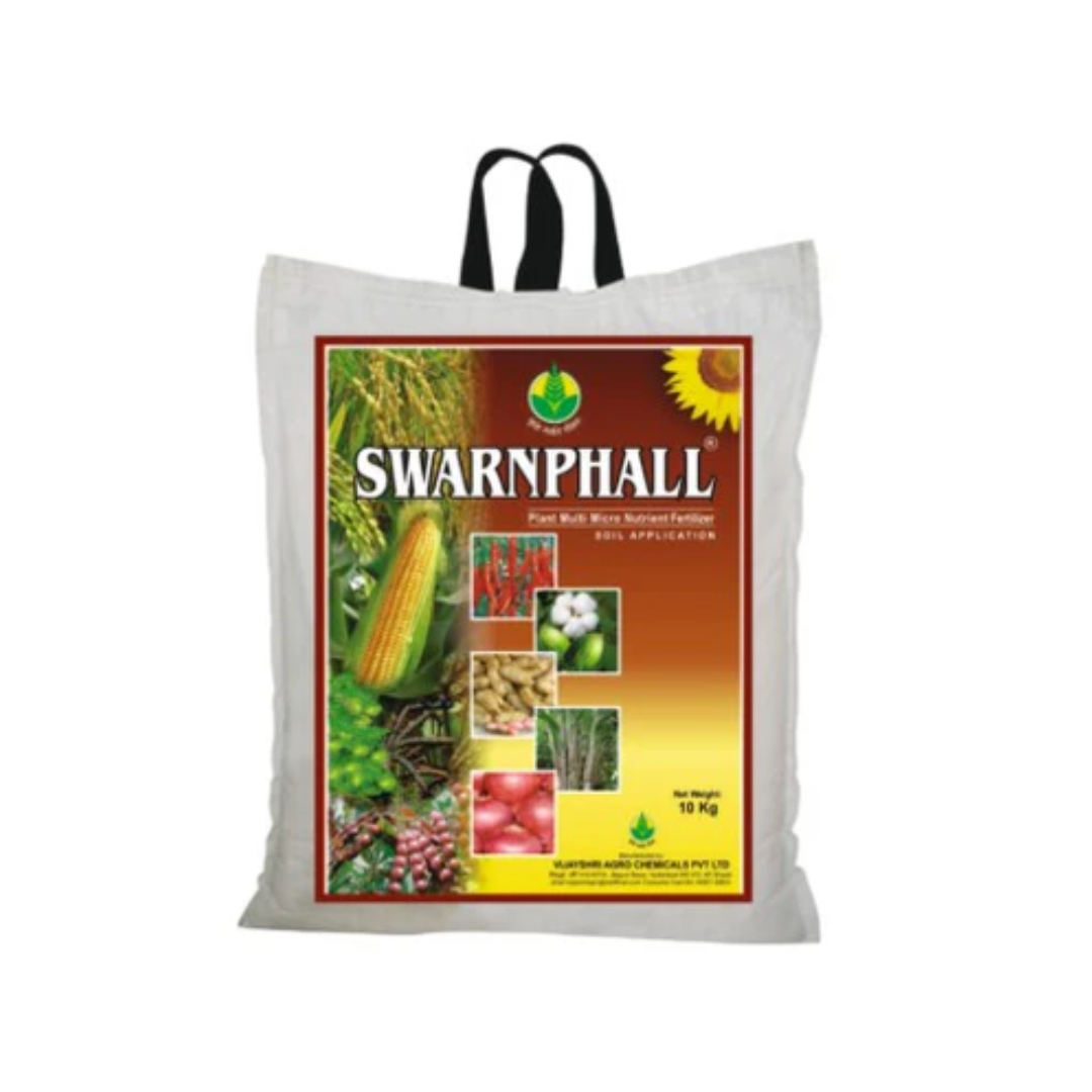 SWARNPHALL is a multi-micronutrient soil fertilizer and conditioner designed to enrich soil with essential nutrients, improve soil structure, enhance water retention, and promote healthy crop growth and higher yield across various crops.