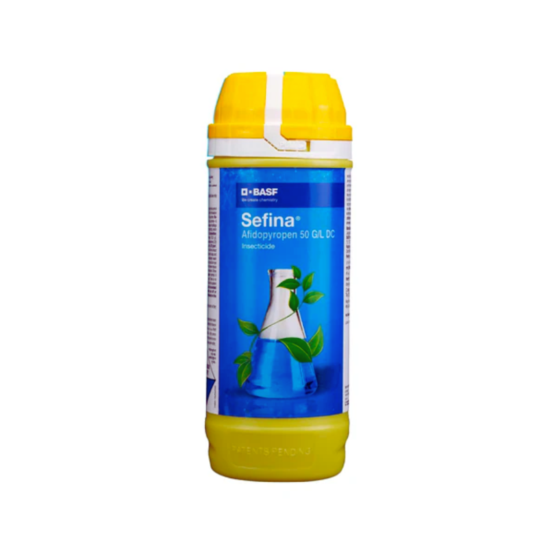Sefina insecticide containing Afidopyropen 5% DC (Dispersible Concentrate), used for effective control of sap-sucking pests in crops.