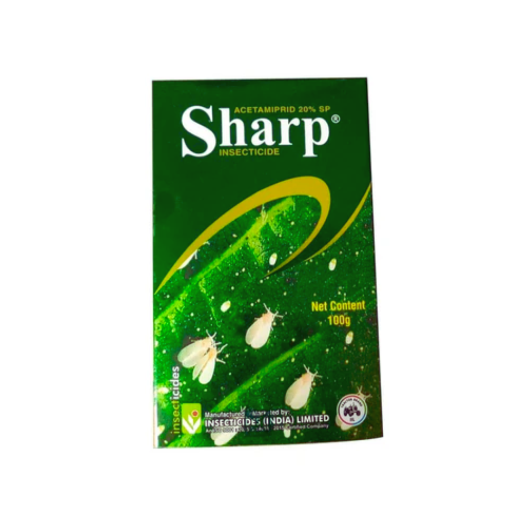 Sharp Insecticide (Acetamiprid 20% SP) by IIL – a systemic, broad-spectrum insecticide for controlling sucking pests like aphids, jassids, thrips, and whiteflies in crops such as cotton, vegetables, fruits, and pulses, offering fast knockdown and long-lasting protection.