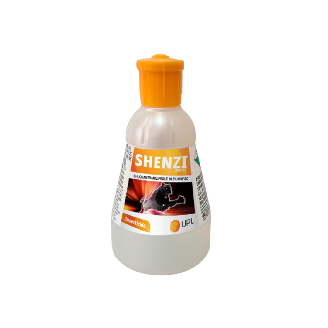 Shenzi SC Insecticide (Chlorantraniliprole 18.5% SC) by UPL is a systemic and contact insecticide designed to control a broad spectrum of lepidopteran pests, including caterpillars and borers, in crops like cotton, vegetables, and fruits, ensuring effective pest management and improved crop yield.