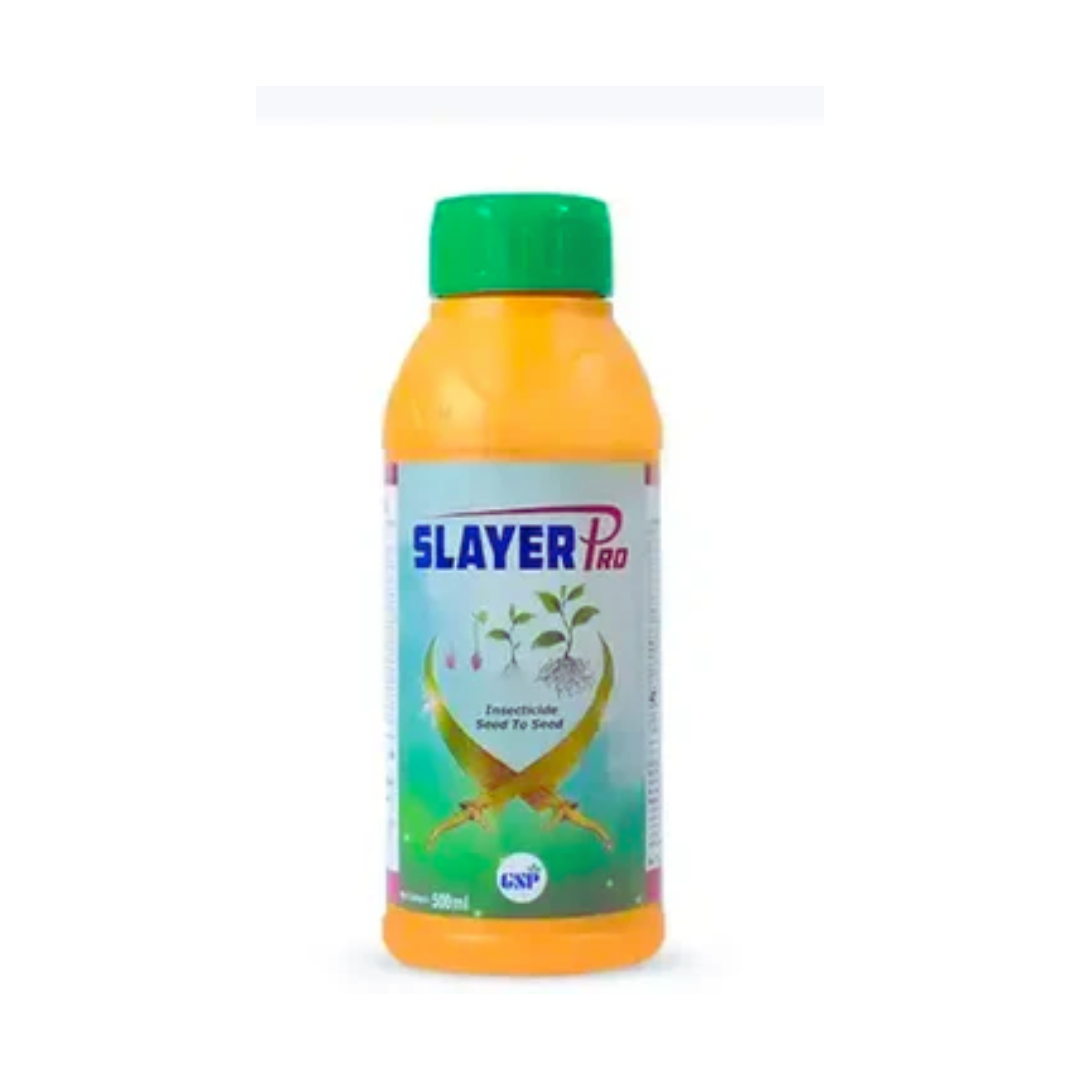 Slayer Pro is a flowable suspension insecticide containing Thiamethoxam 30% FS, providing systemic control of sucking pests in crops.