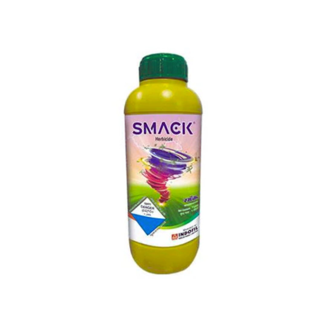 Smack Herbicide bottle – containing Glufosinate Ammonium 13.5% SL. A non-selective, post-emergence herbicide that effectively controls a wide range of weeds in crops and fallow fields, ensuring clean fields and improved crop productivity.