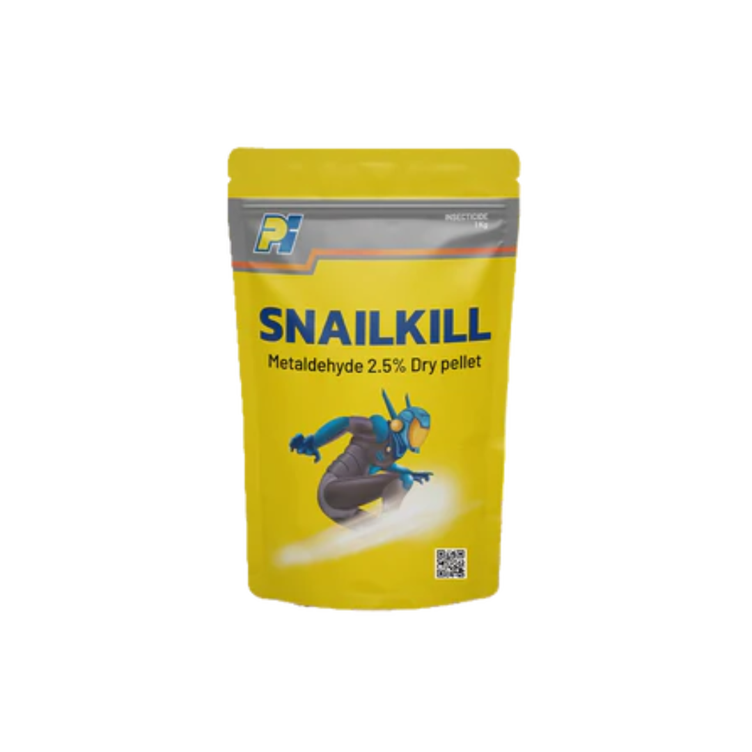 "Snailkill is a dry pellet molluscicide containing 2.5% Metaldehyde, designed to effectively control snails and slugs in crops and gardens. Safe for targeted pest use and easy to apply."