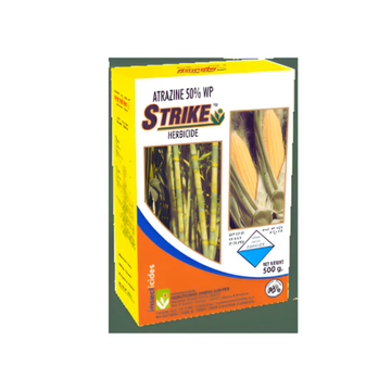 Strike Herbicide is a selective post-emergence herbicide containing Atrazine 50% WP, providing effective control of grassy and broadleaf weeds in crops like maize, sugarcane, and sorghum while ensuring crop safety and improved yield.