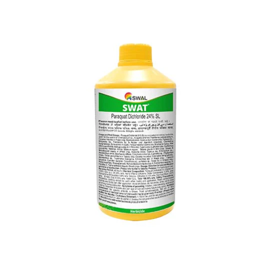 "Swat Herbicide by SWAL, formulated with Paraquat Dichloride 24% SL, is a fast-acting, non-selective contact herbicide used to control a wide range of weeds and unwanted vegetation in fields, gardens, and fallow land."