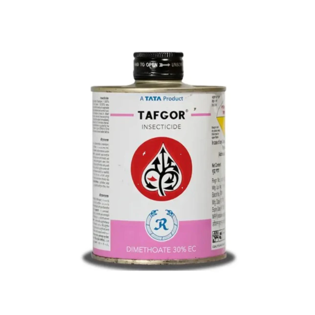 Tafgor is a systemic organophosphate insecticide (Dimethoate 30% EC) by Rallis India, effective against a wide range of sucking pests like aphids, jassids, and whiteflies across crops such as cotton, vegetables, and pulses.
