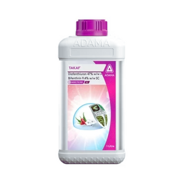Takaf Insecticide (Diafenthiuron 47% + Bifenthrin 9.4% SC) provides broad-spectrum control of sucking and chewing pests in cotton and vegetable crops, ensuring long-lasting protection and better yields.