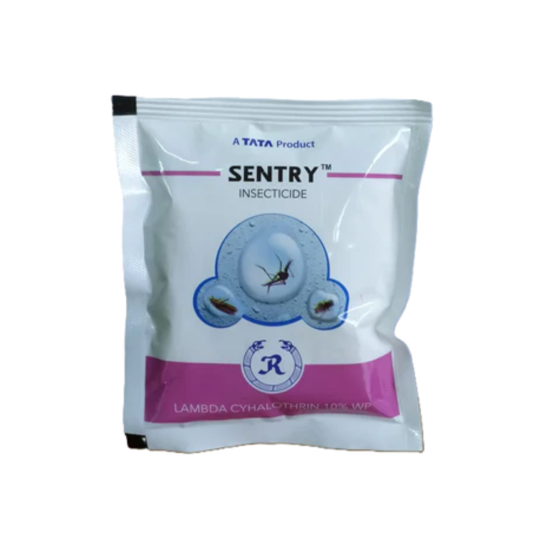 Tata Sentry is a contact and stomach action insecticide formulated as Lambda-Cyhalothrin 10% WP, designed to control a broad spectrum of chewing and sucking pests, including bollworms, caterpillars, aphids, and leafhoppers, across crops like cotton, vegetables, and pulses.