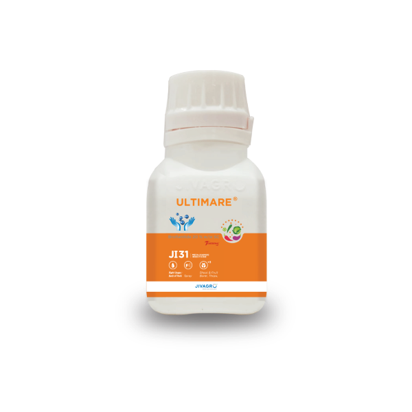 Ultimare Insecticide by Jivagro – a broad-spectrum insecticide containing Broflanilide 20% w/w SC, providing contact and translaminar control of caterpillars, thrips, jassids, leaf miners, and whiteflies with fast knockdown and long-lasting residual effect in crops like chilli, brinjal, cabbage, and okra.