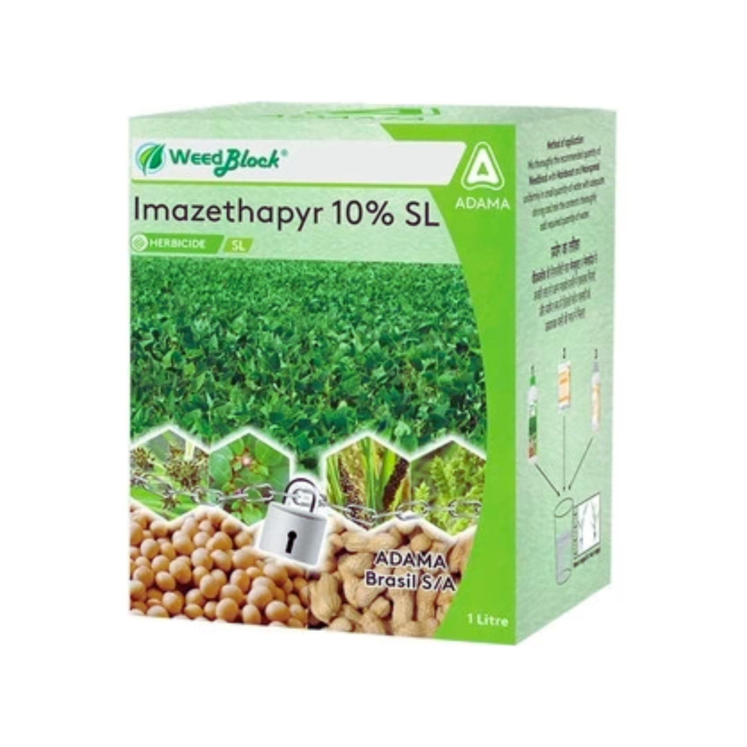 Weedblock herbicide containing Imazethapyr 10% SL, used for effective weed control in crops.
