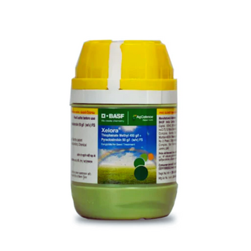 Xelora fungicide containing Pyraclostrobin 50 g/L and Thiophanate-methyl 450 g/L FS, used for controlling fungal diseases in crops.