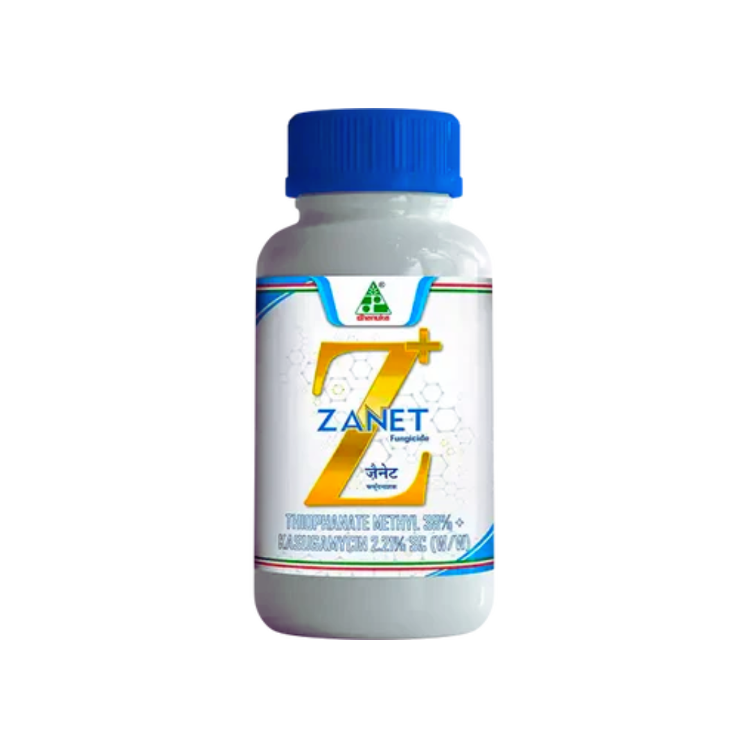 Zanet SC is a systemic fungicide combining Thiophanate-methyl 38–45% and Kasugamycin 2–2.6%, providing broad-spectrum control of fungal and bacterial diseases in crops like paddy, tomato, chili, and cucumber, safe for integrated pest management (IPM).