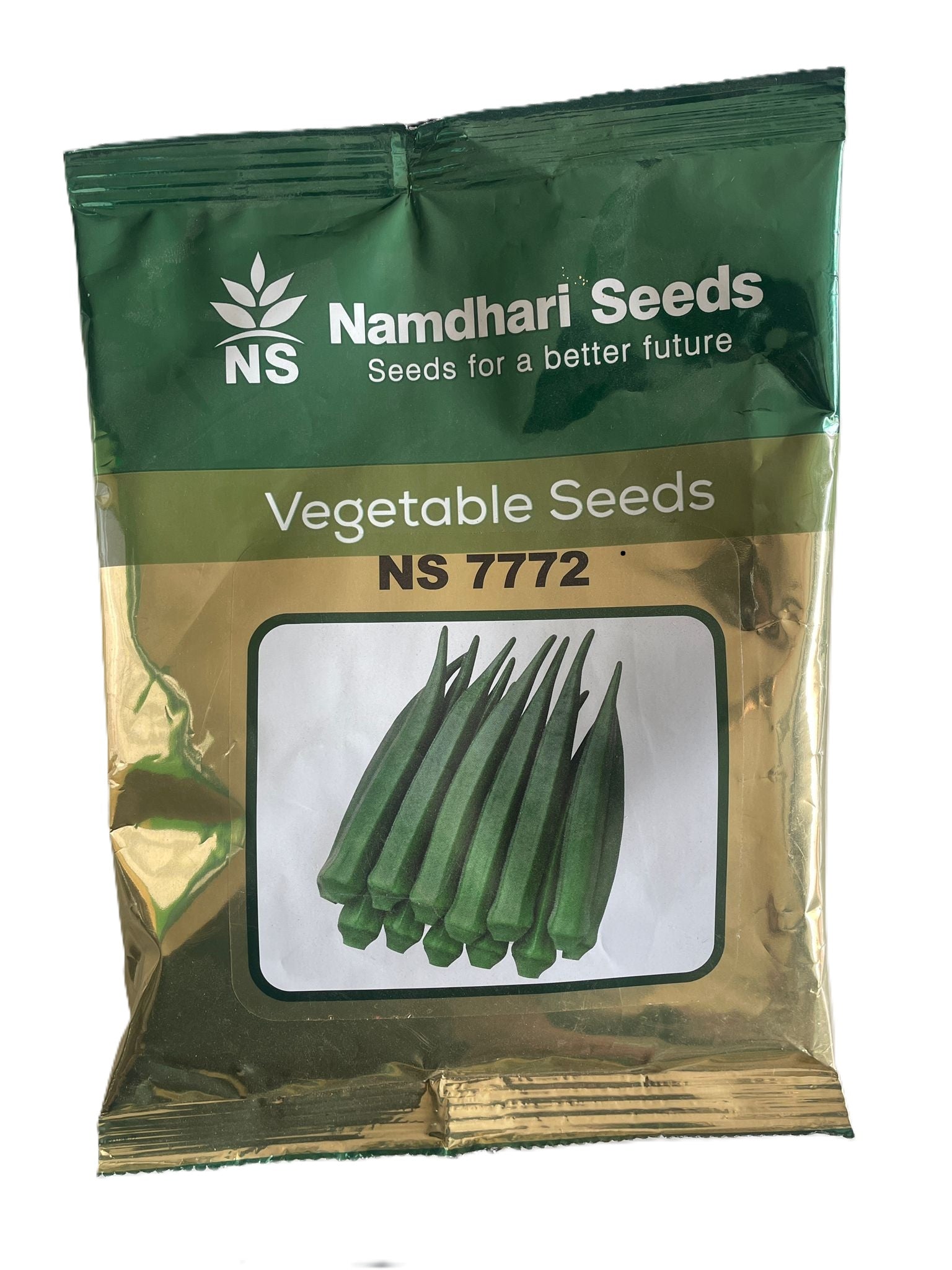 Fresh green Namdhari NS 7772 Bhindi (Okra) pods, ideal for home gardening and commercial vegetable cultivation.