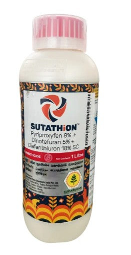 Suthathion insecticide bottle for controlling a wide range of insect pests, ensuring healthy crop protection