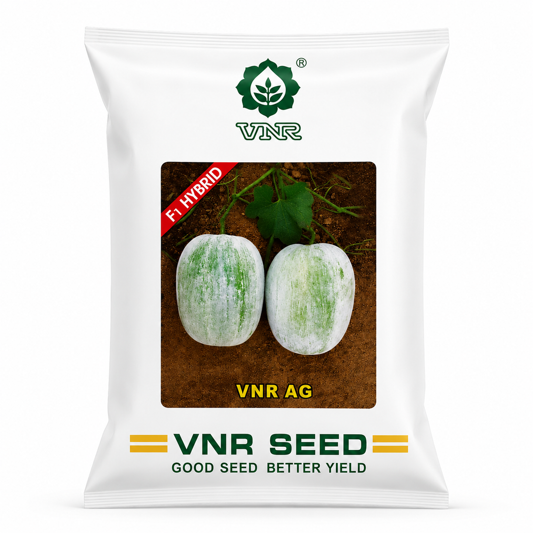 Buy VNR AG Ash Gourd Seeds for commercial cultivation. High-yielding variety with uniform fruits, excellent shelf life, good transportability, and superior market acceptance.