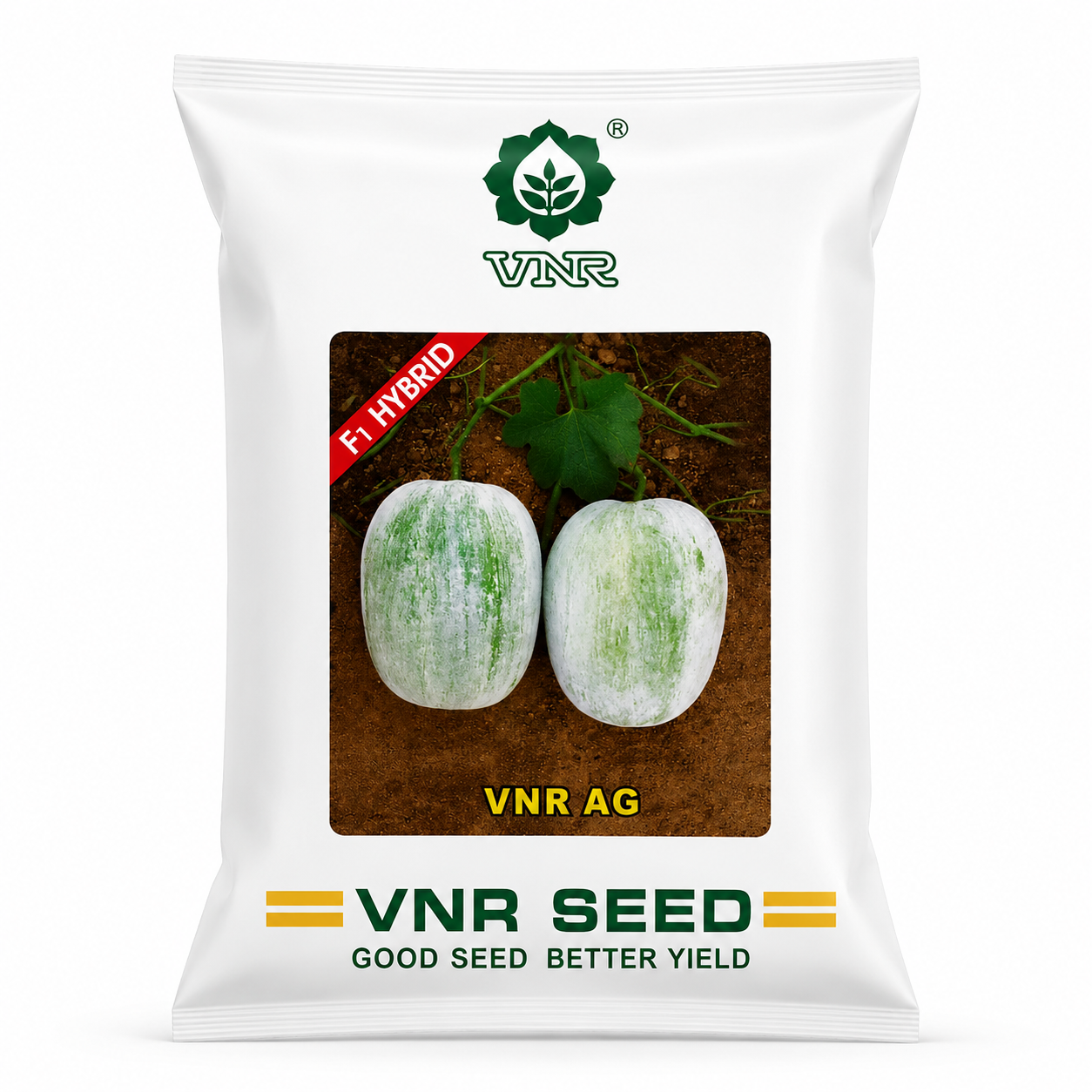 Buy VNR AG Ash Gourd Seeds for commercial cultivation. High-yielding variety with uniform fruits, excellent shelf life, good transportability, and superior market acceptance.